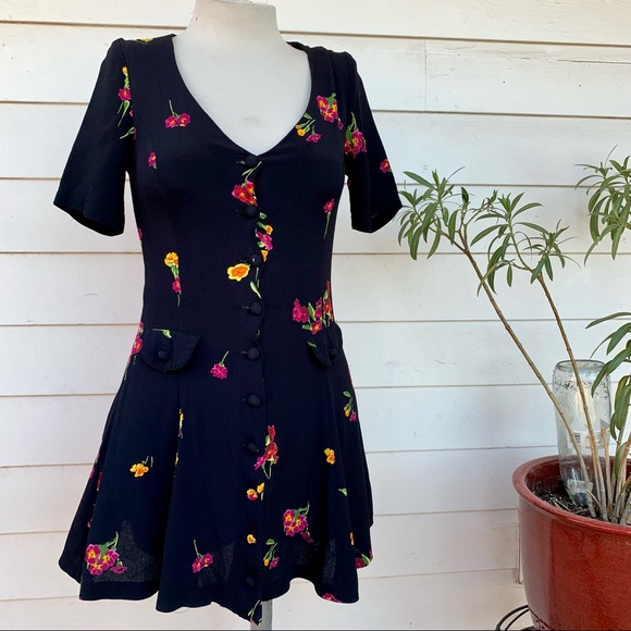 Vintage Betsey Johnson 90 2000 y2K Babydoll Rayon Floral Button Mini Slip Dress - Picture 4 of 6